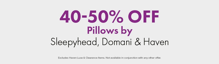 40-50% OFF Pillows by Sleepyhead, Domani & Haven