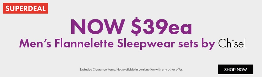 NOW $39ea Men’s Flannelette Sleepwear sets by Chisel