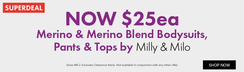 NOW $25ea Merino & Merino Blend Bodysuits, Pants & Tops by Milly & Milo
