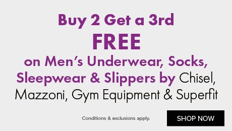 Buy 2 Get a 3rd Free on Men's Underwear Socks Sleepwear & Slippers by Chisel Mazzoni Gym Equipment & Superfit
