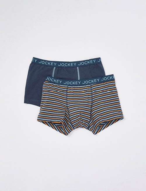 Two pairs of boys Jockey boxers one with stripes and onw in blue colour