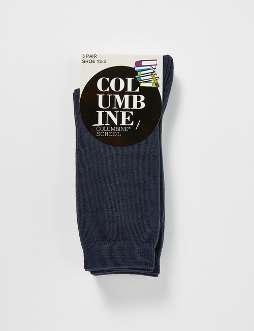 Columbine School Crew Sock, 3-Pack, Navy product photo