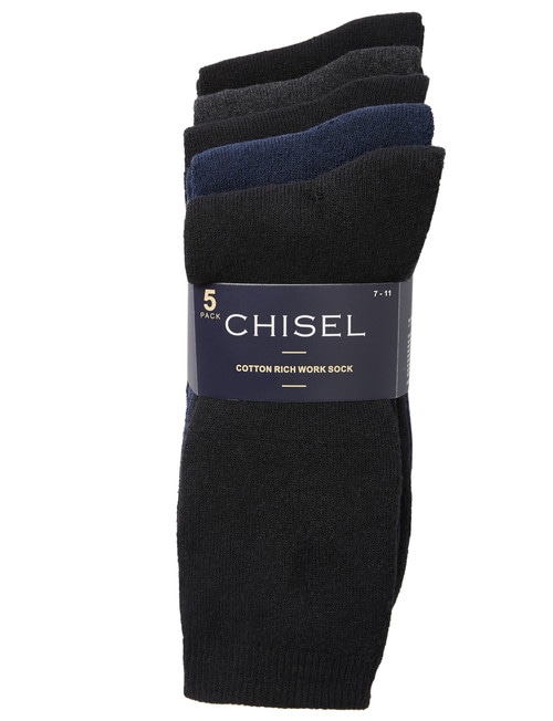 Chisel Terry Work Sock, 5-Pack, Black, Blue, Grey product photo