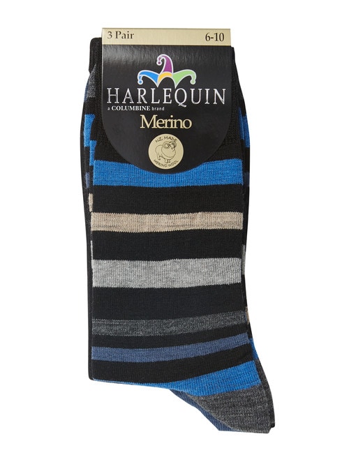 Harlequin Blue and Black Stripes Dress Sock, 3-Pack product photo