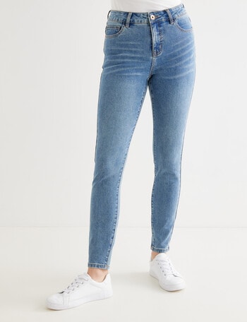 Denim Republic Shorter Length Stretch Skinny Jean, Mid Blue Wash product photo