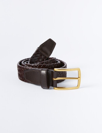 Laidlaw + Leeds Woven Plait Leather Belt, Brown product photo