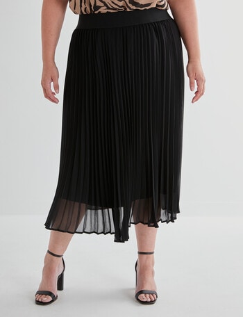 Studio Curve Pleated Midi Skirt, Black product photo