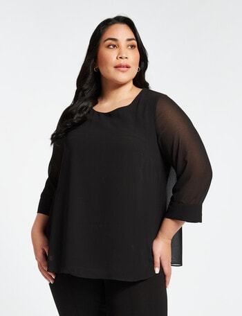 Studio Curve Collection Three Quarter Sleeve Double Layer Top, Black product photo
