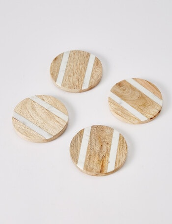 Amy Piper Amy Piper Round Marble Coaster, Set-of-4, Wood & White product photo