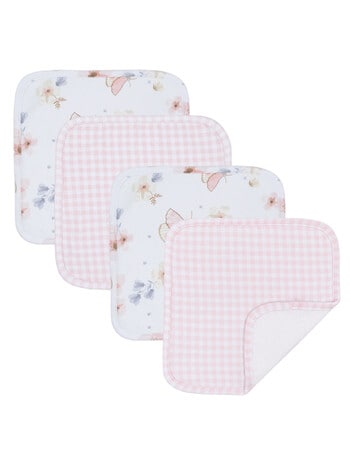 Little Textiles Wash Cloths, 4-Pack, Butterfly Garden & Gingham product photo