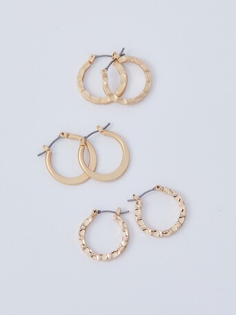 Whistle Accessories Hammered Hoop Earrings, 3-Pair Set, Imitation Gold product photo