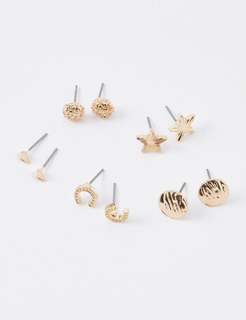 Whistle Accessories Star Horseshoe Earrings, 5-Pair Set, Imitation Gold product photo