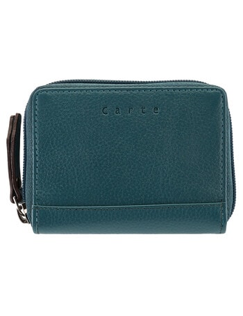 Carte Leather Small Zippy Wallet, Petrol Green product photo