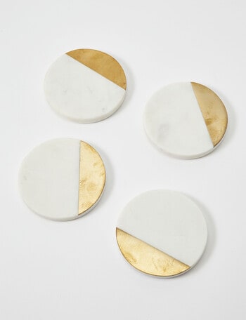 Amy Piper Marble Coaster Round, Gold & White, Set of 4 product photo