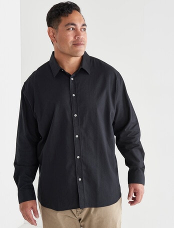 Chisel King Size Linen Cotton Blend Shirt, Black product photo