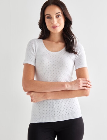 Lyric Thermals Harmony Cotton Pointelle Short Sleeve Top, White product photo