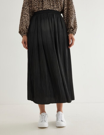 Whistle Pleat Satin Midi Skirt, Black product photo