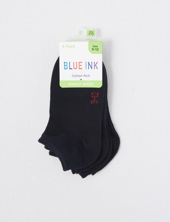 Blue Ink Cotton Anklet Sock, 4-Pack, Navy product photo