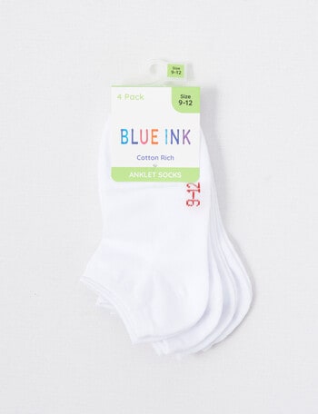 Blue Ink Cotton Anklet Sock, 4-Pack, White product photo