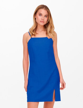 ONLY Caro Linen Blend Short Dress, Dazzling Blue product photo