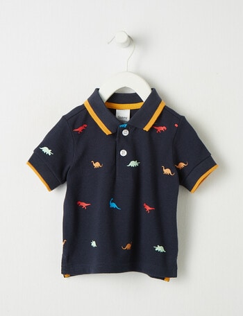 Teeny Weeny All Dressed Up Dino Short-Sleeve Polo Shirt, Navy product photo