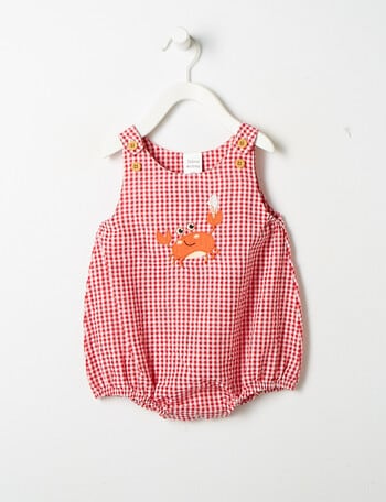 Teeny Weeny Seer Sucker Crab Check Romper, Red product photo