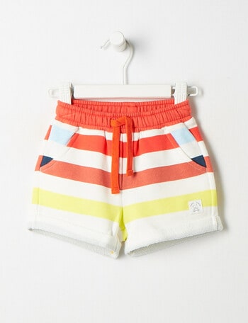 Teeny Weeny Stripe French Terry Shorts, White & Orange product photo