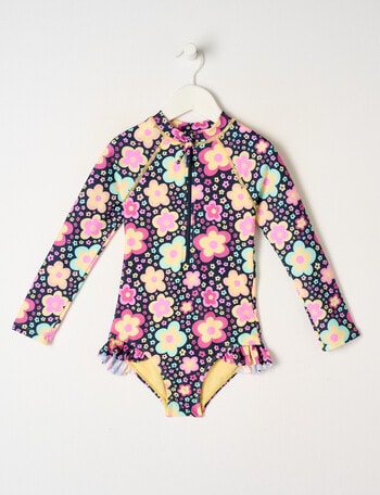 Wavetribe Pop Floral Long Sleeve Rash Suit, Pink & Black product photo