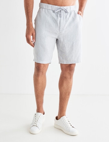 Gasoline Textured Linen Shorts, Cool Blue product photo