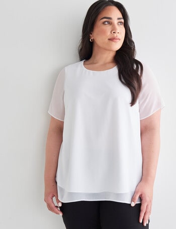 Studio Curve Collection Short Sleeve Double Layer Top, White product photo