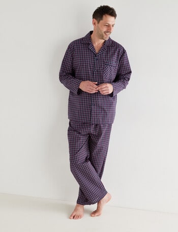 Chisel Check Woven Long PJ Set, Navy & Red product photo