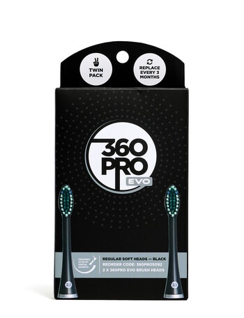 360PRO Evo Regular Soft Brush Head Refills, 2-Pack, Black, 360PROS092 product photo