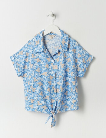 Switch Floral Tie Front Shirt, Mid Blue product photo