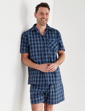 Chisel Woven Check Short PJ Set, Navy & Teal product photo