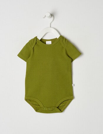 Teeny Weeny Rib Short Sleeve Bodysuit, Frog Green product photo