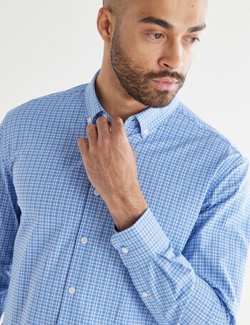 L+L Fancy Long-Sleeve Button-Down Collar Shirt, Blue product photo