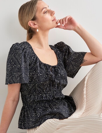 Mineral Gia Woven Top, Black Stone Print product photo