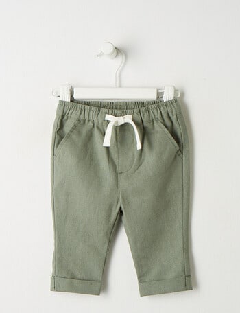 Teeny Weeny Linen Blend Pull On Pants, Olive product photo