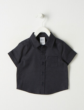 Teeny Weeny Stripe Linen Blend Short-Sleeve Shirt, Navy product photo