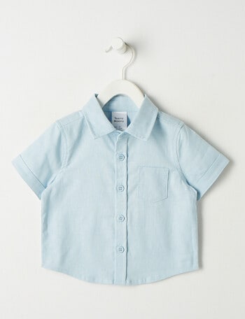 Teeny Weeny Linen Blend Short-Sleeve Shirt, Pale Blue product photo