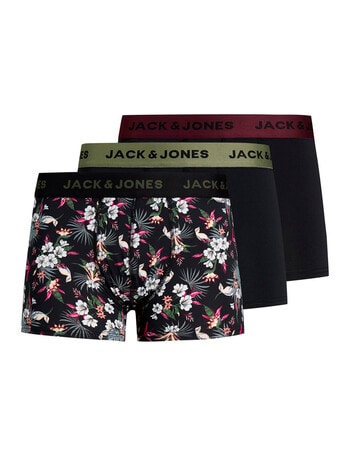 Jack & Jones Micro Floral & Plain Trunks, 3-Pack, Black product photo