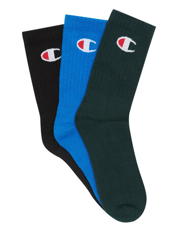 Champion Athletic Crew Logo Sock, 3-Pack, Blue, Green, & Black product photo