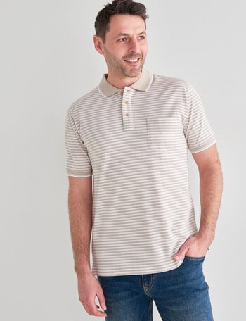 Chisel Mini Stripe Short Sleeve Polo Shirt, Tan product photo