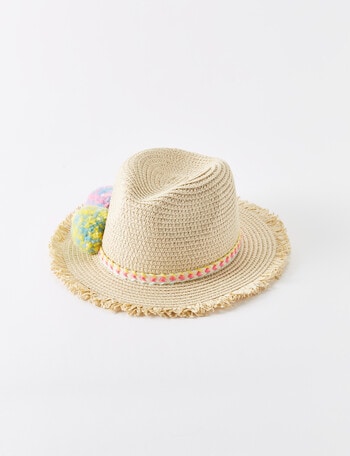 Teeny Weeny Pompom Trim Paper Sunhat, Natural product photo