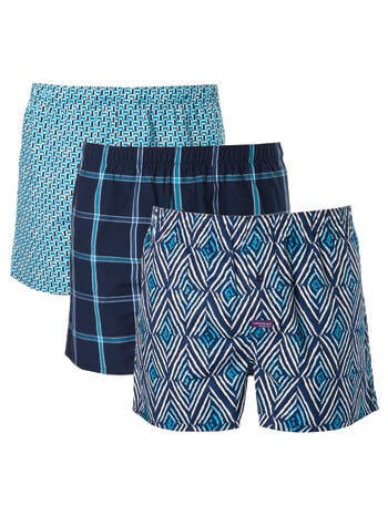 Mitch Dowd Painted Diamond Boxer Short, 3-Pack, Blue Patterns product photo