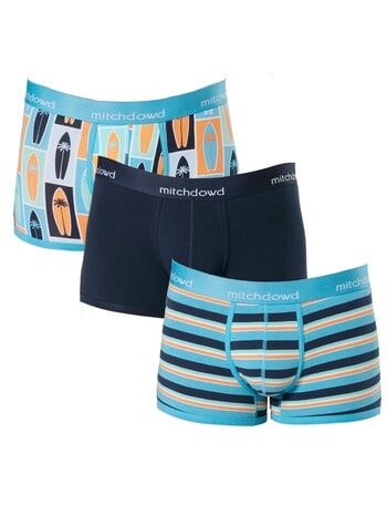 Mitch Dowd Palm Surfboard Cotton Trunk, 3-Pack, Blue & Orange product photo