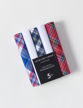 Laidlaw + Leeds Summer Hankies, 5-Pack, Red & Blue product photo