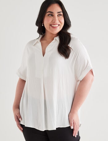 Studio Curve Collection Collared Hammered Satin Blouse, White product photo