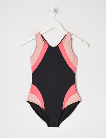 Wavetribe Sporty Colourblock Sleeveless Swimsuit, Black & Pink product photo
