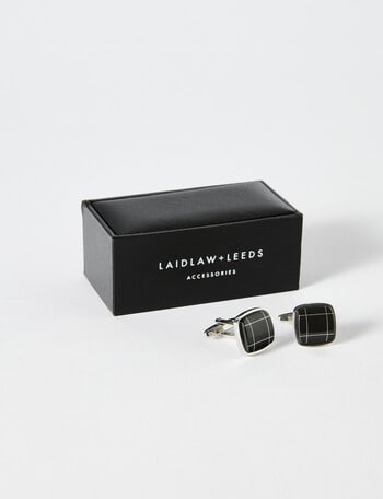 Laidlaw + Leeds Check Cufflinks, Onyx Silver & Black product photo
